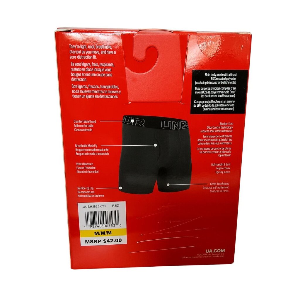 Under Armour Mens Performance Tech Boxerjock 3-Pack Red & Black Size Medium - Picture 2 of 5
